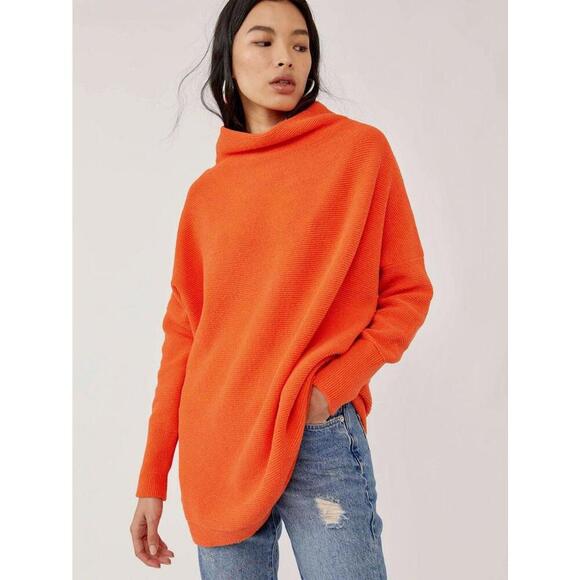 Free People Sweater  small S orange sloutchy ottoman tunic fall pumpkin baggy - Picture 1 of 7